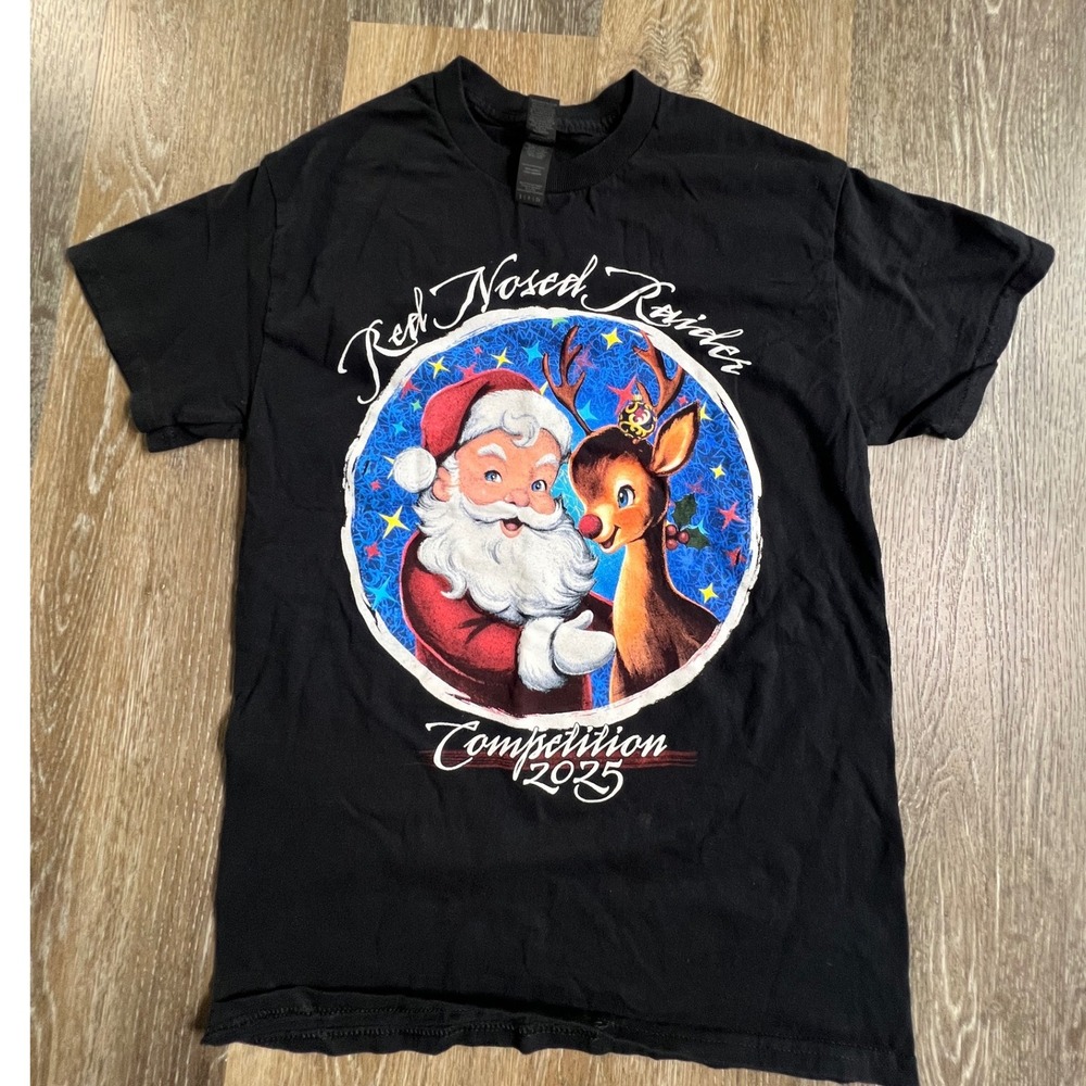 Gildan T-Shirt Unisex Small Black Red Nosed Raider Santa Rudolph Graphic Tee